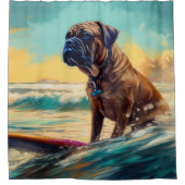 Rideaux De Douche Bullmastiff Beach Surfing Peinture (Devant)