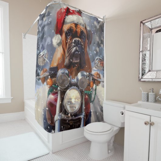 Rideaux De Douche Bullmastiff Chien équitation Moto Noël (En situation)