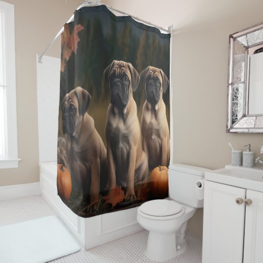 Rideaux De Douche Bullmastiff Chiot Automne Citrouille de plaisir (En situation)