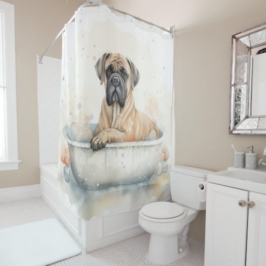 Rideaux De Douche Bullmastiff dans la baignoire aquarelle chien art (En situation)