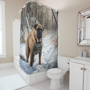 Rideaux De Douche Bullmastiff Qu'il neige Noël