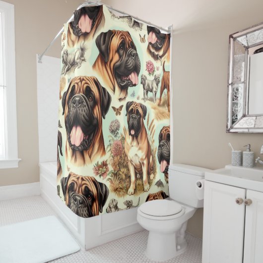 Rideaux De Douche Bullmastiff vintage sans chaîne (En situation)