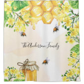 Rideaux De Douche Bumble abeilles miel fleurons jaunes monogramme (Devant)