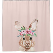 Rideaux De Douche Bunny D'Aquarelle Rose Pastel Moderne Avec Fleurs (Devant)