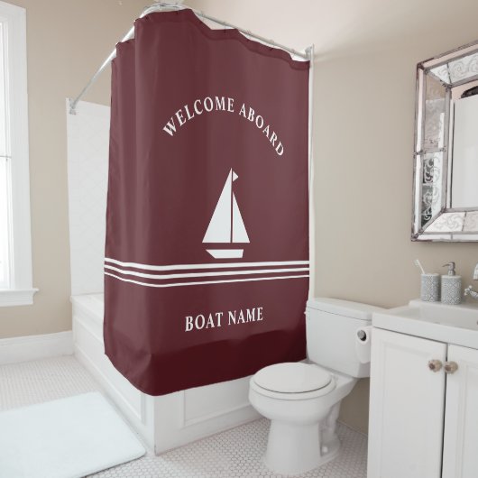 Rideaux De Douche Burgundy Nautique Nom du bateau Texte Illustration (En situation)