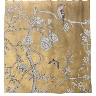 Rideaux De Douche Butterfly & Sparrow Golden Oriental Garden Scène
