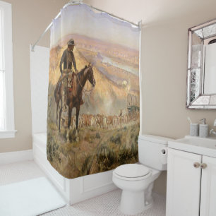 Rideaux De Douche C M Russell Wagon Boss Vintage Western Cowboy