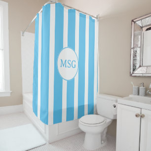 Rideaux De Douche Cabane bleu aqua et blanc Monogramme rayé