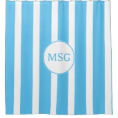 Rideaux De Douche Cabane bleu aqua et blanc Monogramme rayé (Devant)