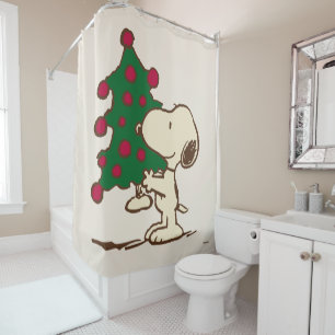 Rideaux De Douche cacahuètes   Snoopy Christmas Tree