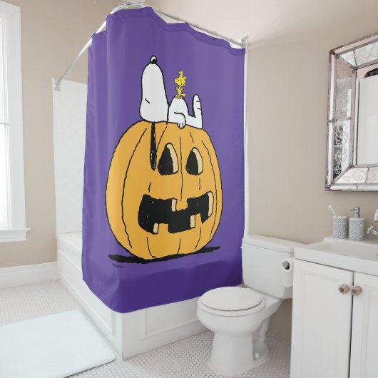 Rideaux De Douche cacahuètes | Snoopy et Woodstock Jack-O-Lantern (En situation)