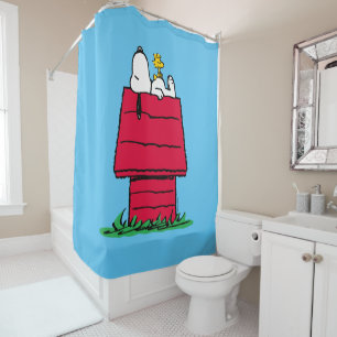 Rideaux De Douche cacahuètes   Snoopy & Woodstock Doghouse