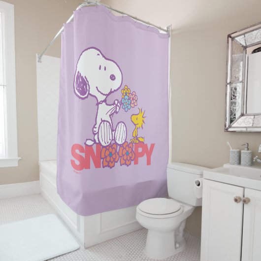 Rideaux De Douche cacahuètes | Snoopy & Woodstock Flowers (En situation)