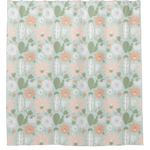 Rideaux De Douche Cacti Cactus Peach Green Succulents Floral Print