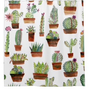 Rideaux De Douche Cactus Charme : Aquarelle Texture Succulente.
