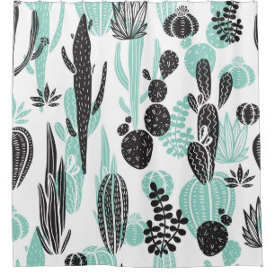 Rideaux De Douche Cactus Dessinés À La Main : Doodle sans joint