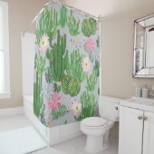 Rideaux De Douche Cactus et fleurs, aquarelle peinture transparente. (En situation)