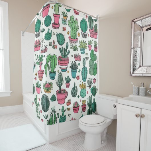 Rideaux De Douche Cactus Motif Succulent (En situation)
