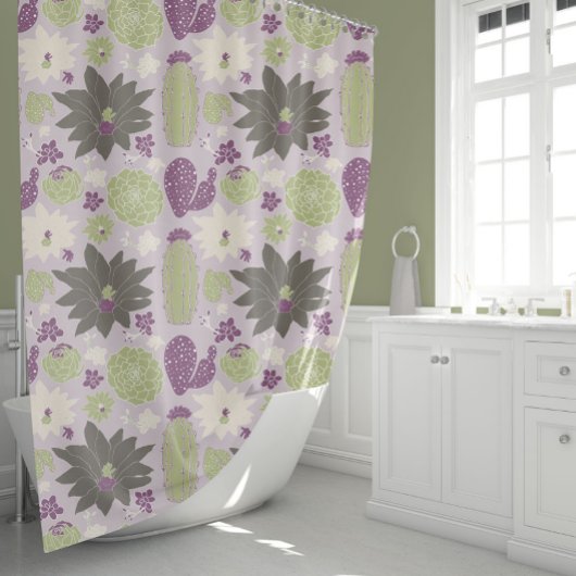 Rideaux De Douche Cactus Succulent Purple Vert Motif Floral