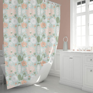 Rideaux De Douche Cactus Succulents Peach Green Floral
