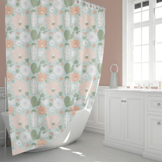 Rideaux De Douche Cactus Succulents Peach Green Floral