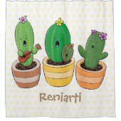 Rideaux De Douche Cactus trio chantante mignonne dessin animé (Devant)