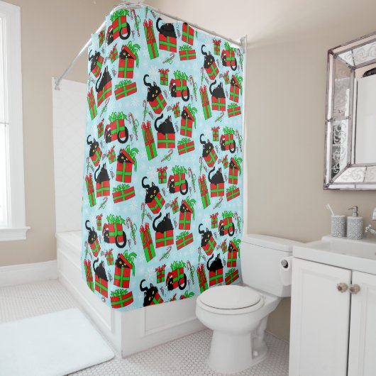 Rideaux De Douche Cadeaux de Noël de chat noir (En situation)