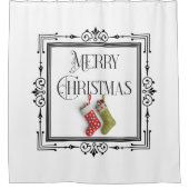 Rideaux De Douche Cadre Art Déco Retro Joyeux Noël Stockage (Devant)