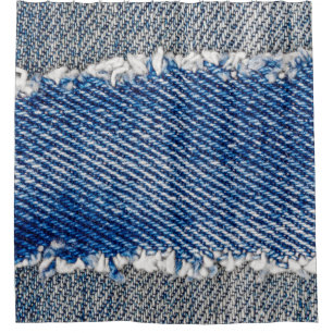 Rideaux De Douche Cadre Denim. Tissu en denim déchiré avec bord de