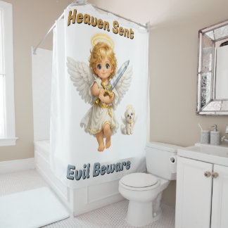 Rideaux De Douche Cael et Halo Heaven Sent Evil Beware