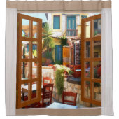 Rideaux De Douche Café extérieur méditerranéen de vue de fenêtre (Devant)