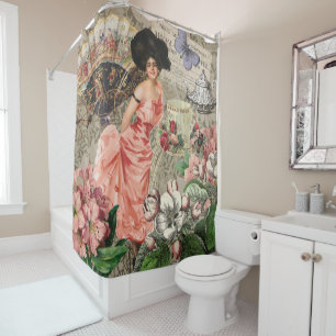 Rideaux De Douche Café Lady Victorian Femme Rose Classy