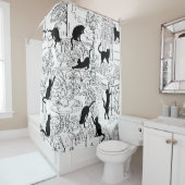 Rideaux De Douche Café Paris Chat Français Noir & Blanc (En situation)