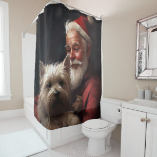 Rideaux De Douche Cairn Terrier Avec Noël Festif Du Père Noël