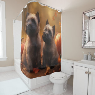 Rideaux De Douche Cairn Terrier Chiot Automne Citrouille de plaisir