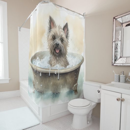 Rideaux De Douche Cairn Terrier Dans Baignoire Aquarelle Chien Art (En situation)