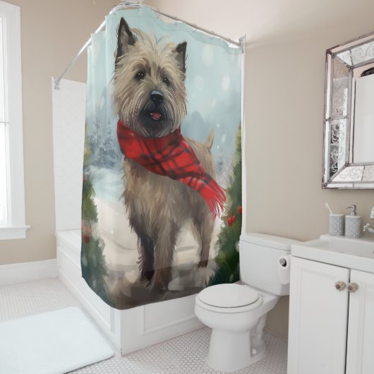 Rideaux De Douche Cairn Terrier Dog dans Noël de neige (En situation)