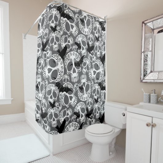 Rideaux De Douche Calaveras décoratives Halloween (En situation)