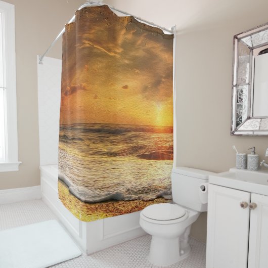 Rideaux De Douche Calme coucher de soleil Ocean Beach Waves (En situation)