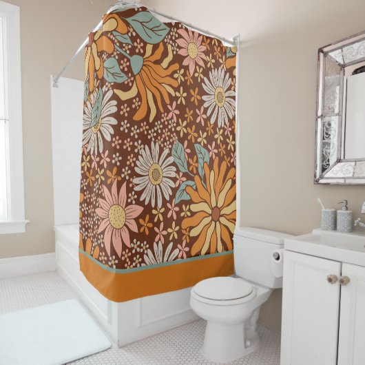Rideaux De Douche Camel Boho Retro Motif Floral (En situation)