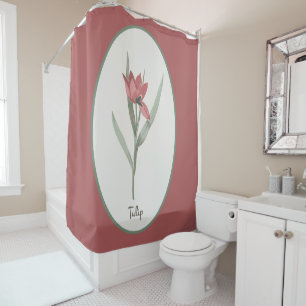 Rideaux De Douche Caméo vintage de la fleur de tulipe rouge