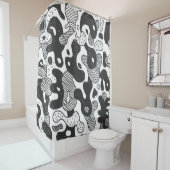 Rideaux De Douche camouflage abstrait style doodé, noir (En situation)