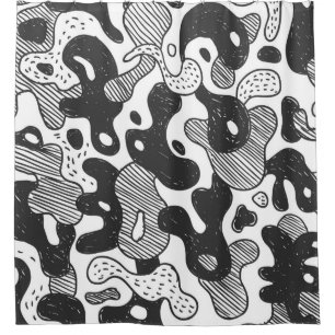 Rideaux De Douche camouflage abstrait style doodé, noir