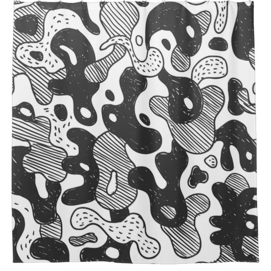Rideaux De Douche camouflage abstrait style doodé, noir (Devant)