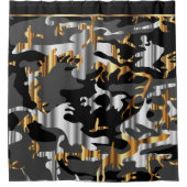 Rideaux De Douche Camouflage élégant de noir, d'or et d'argent (Devant)