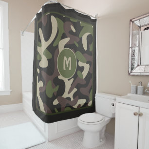 Rideaux De Douche Camouflage militaire Vert Motif Brown Monogramme