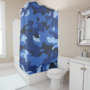 Rideaux De Douche Camouflage Motif Camo Bleu