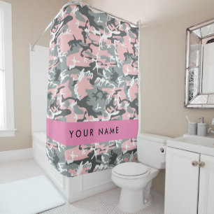 Rideaux De Douche Camouflage rose et gris Votre nom Personnalisez