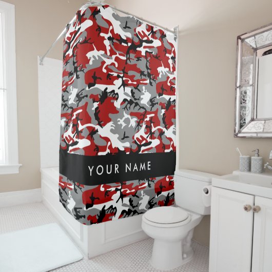 Rideaux De Douche Camouflage rouge et gris Votre nom Personnaliser (En situation)