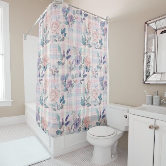 Rideaux De Douche Campagne Ferme Pastel Floral Plaid (En situation)